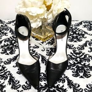 BCBGirls Black Leather Heels Pointed Toe Ankle Strap Size 6B